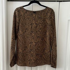 Ann Taylor Brown and Black Paisley Blouse Size Small Tall